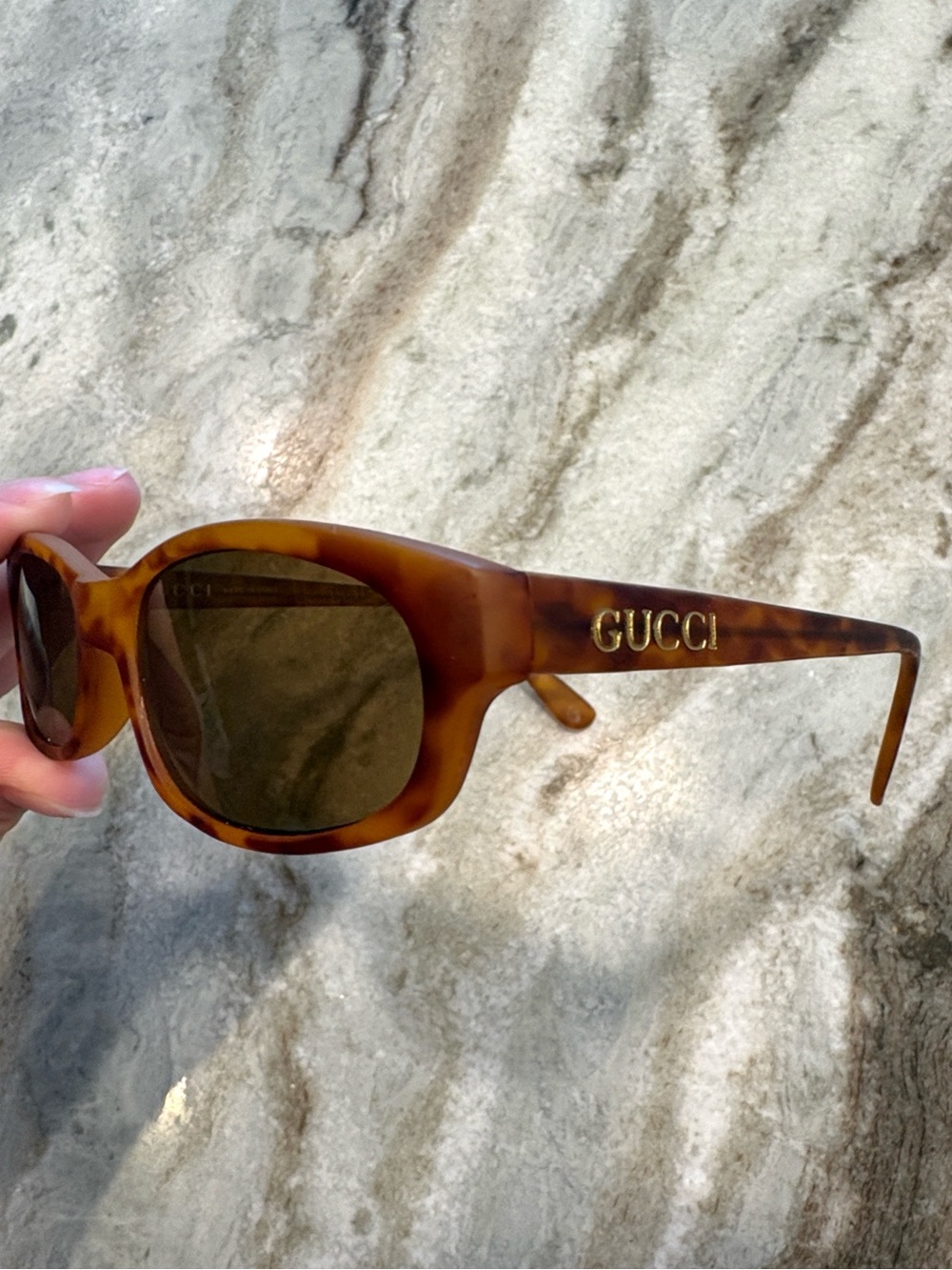 Vintage Designer Tortoiseshell Acetate Sunglasses with Gold Logo